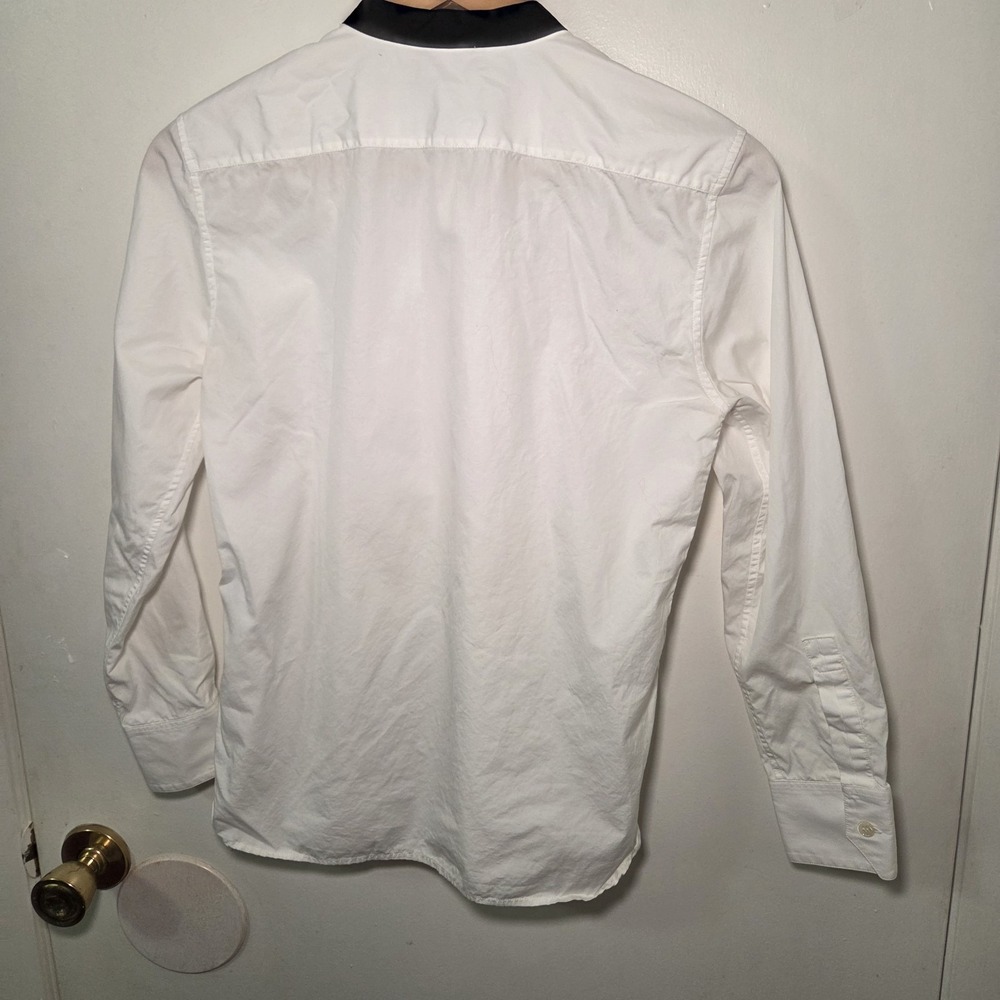 Saint Laurent Paris White Cotton Button Up Shirt Black Tie Neck Italy Designer - Picture 8 of 15